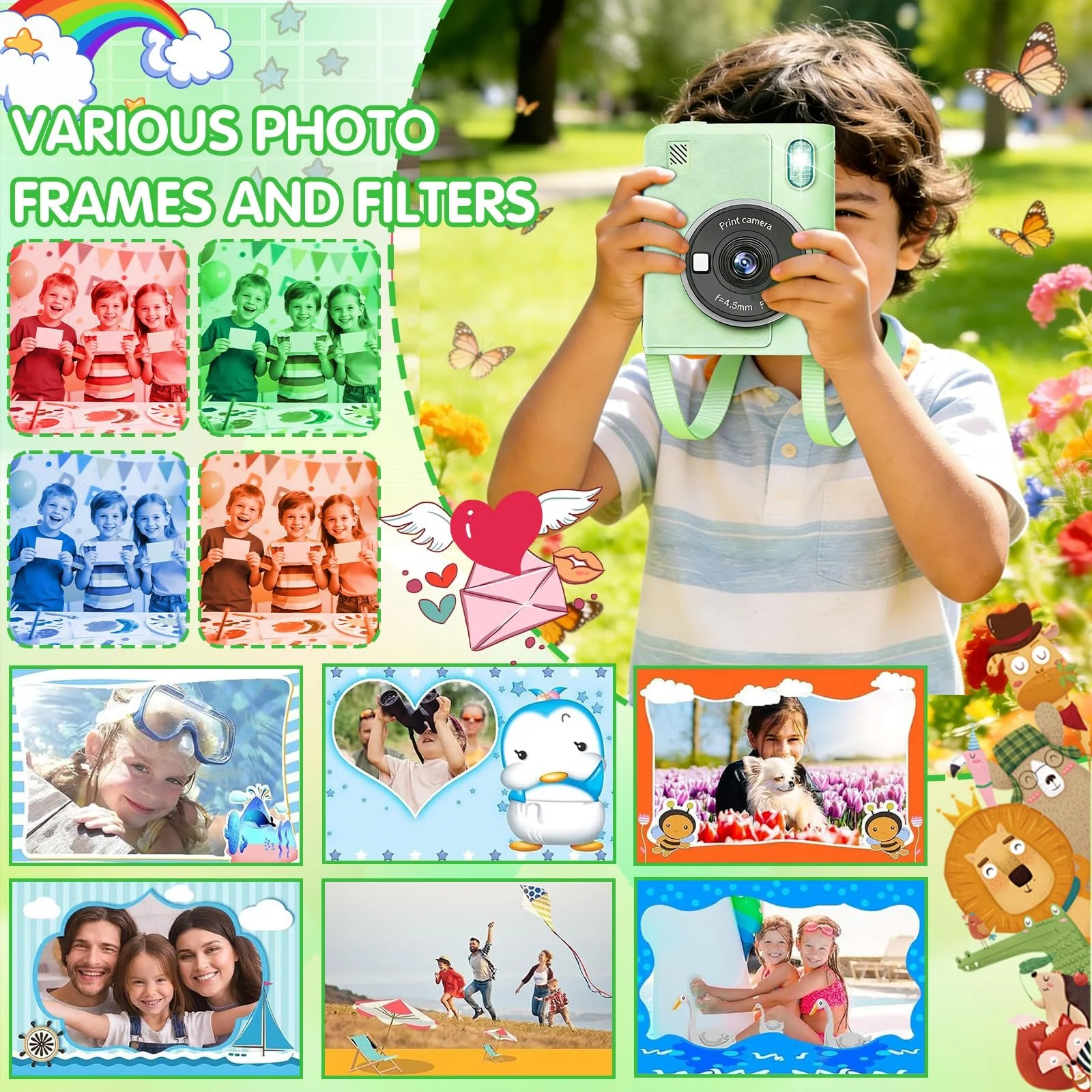 Детская фотокамера мгновенной печати 1080P HD 2.4 дюйма 32GB 6 рулонов бумаги, фото №5