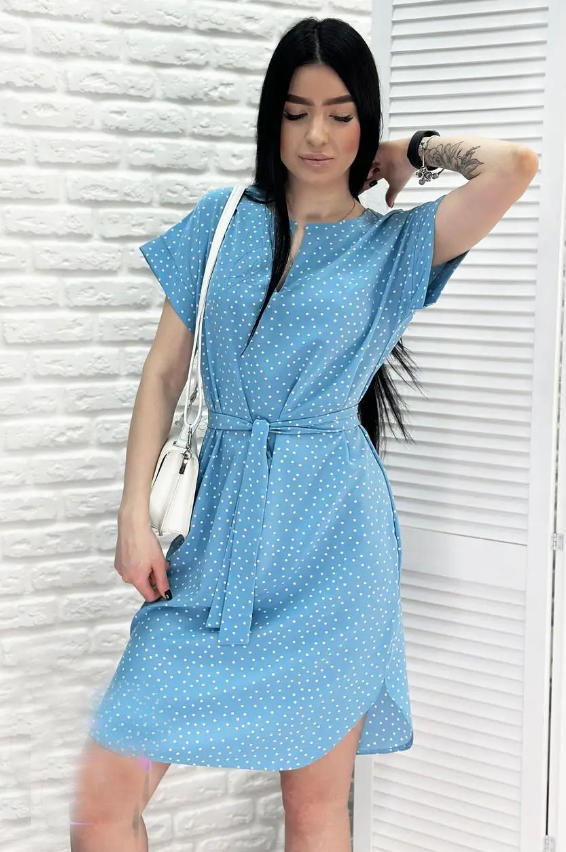 Женское летнее платье в горошек с коротким рукавом GF509250 размер 46/48, цвет голубой, фото №2