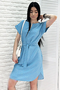 Женское летнее платье в горошек с коротким рукавом GF509250 размер 42/44, цвет голубой synthetic.ua - Фото 1