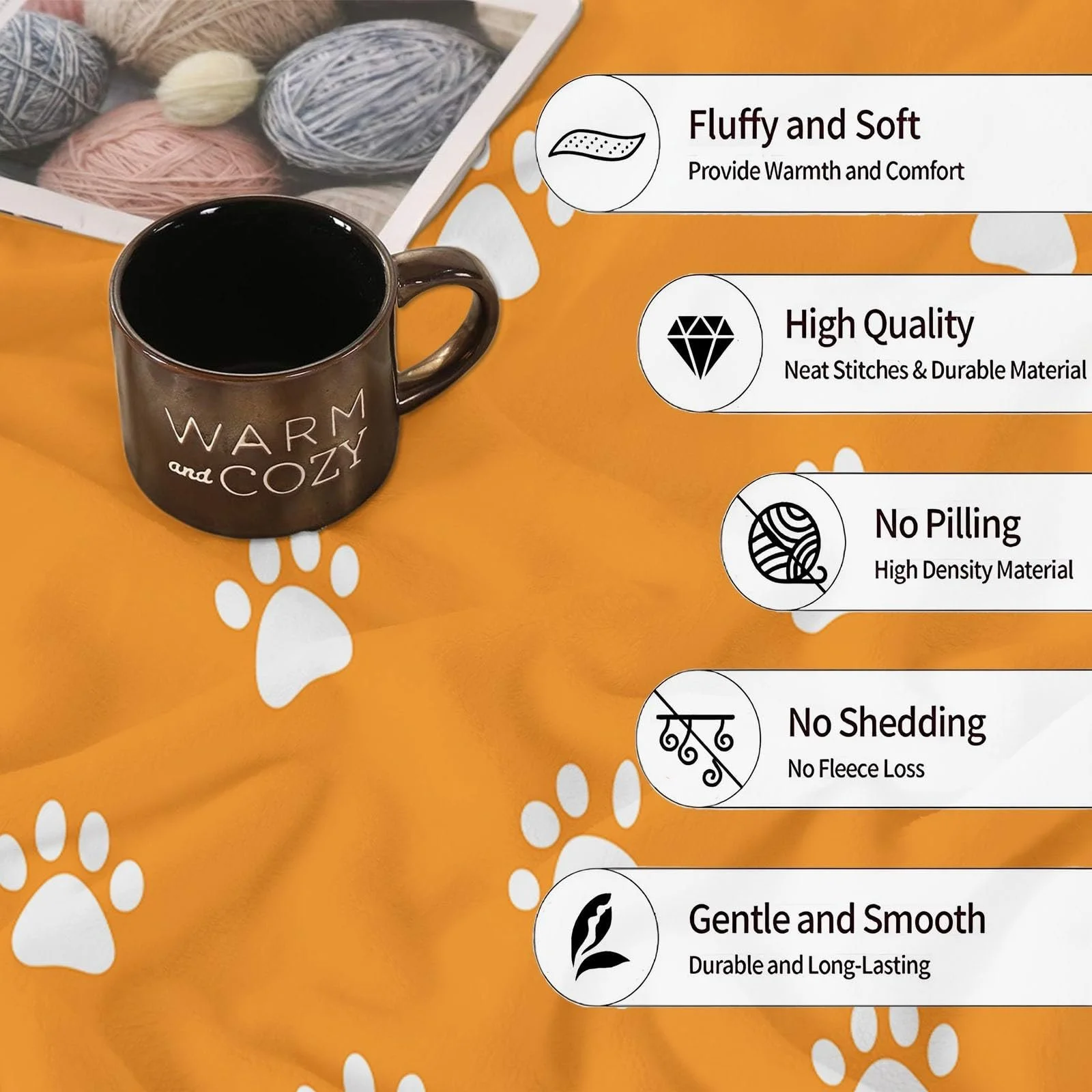 Плед Fluffy М'який, Плед з милим принтом лапки з високоякісного фланелевого матеріалу, фото №7 Плед Fluffy М'який, Плед з милим принтом лапки з високоякісного фланелевого матеріалу, фото №7