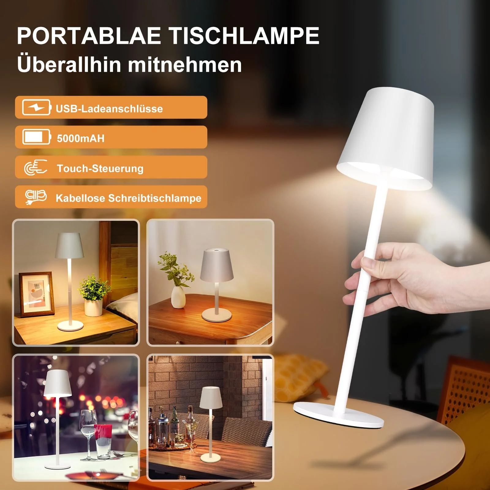 Настільна лампа LED Wireless Touch USB-C Dimmable IP54 2 шт., фото №3