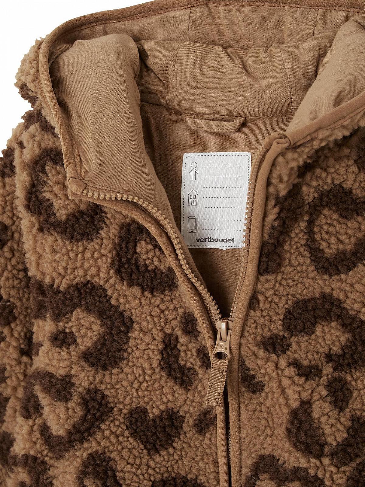 Куртка Teddyfleece Vertbaudet для девочки с капюшоном и леопардовым узором., фото №3