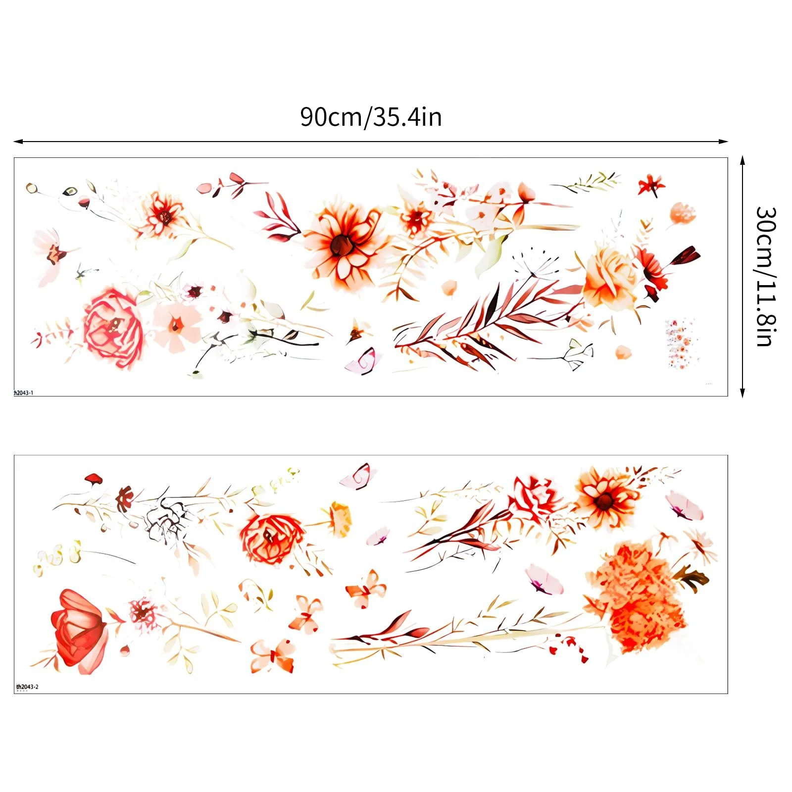 Наклейка на стену Boho Garden Flowers Vintage Design Цветы Бабочки и Трава 30 x 90 см Набор 3 шт., фото №2