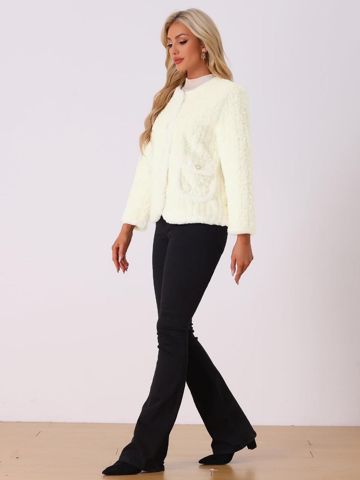 Пальто Allegra K Искусственный мех Однобортное Длинный рукав Теплое Зимнее Пальто Плюшевое, фото №4 Пальто Allegra K Искусственный мех Однобортное Длинный рукав Теплое Зимнее Пальто Плюшевое, фото №4