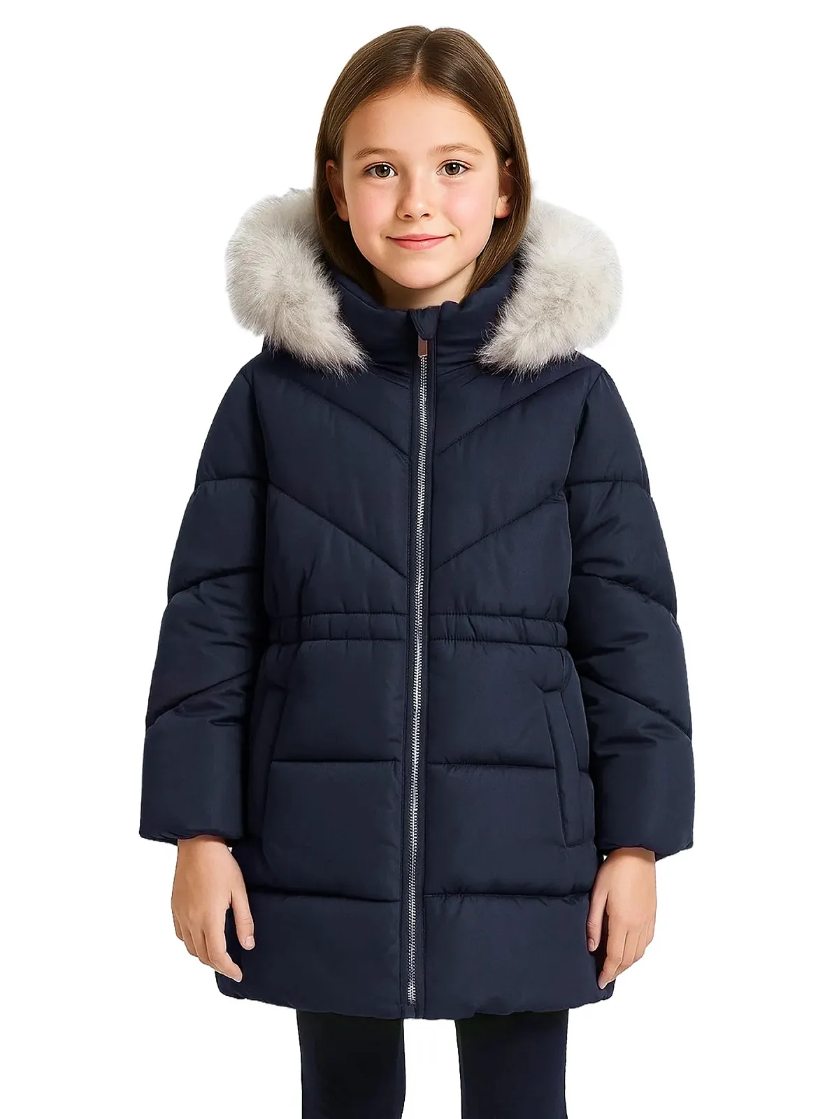 Зимова куртка з капюшоном Sunny Sprout для дівчат Довга стьобана куртка на підкладці з флісу та вітрозахисними рукавами, фото №1