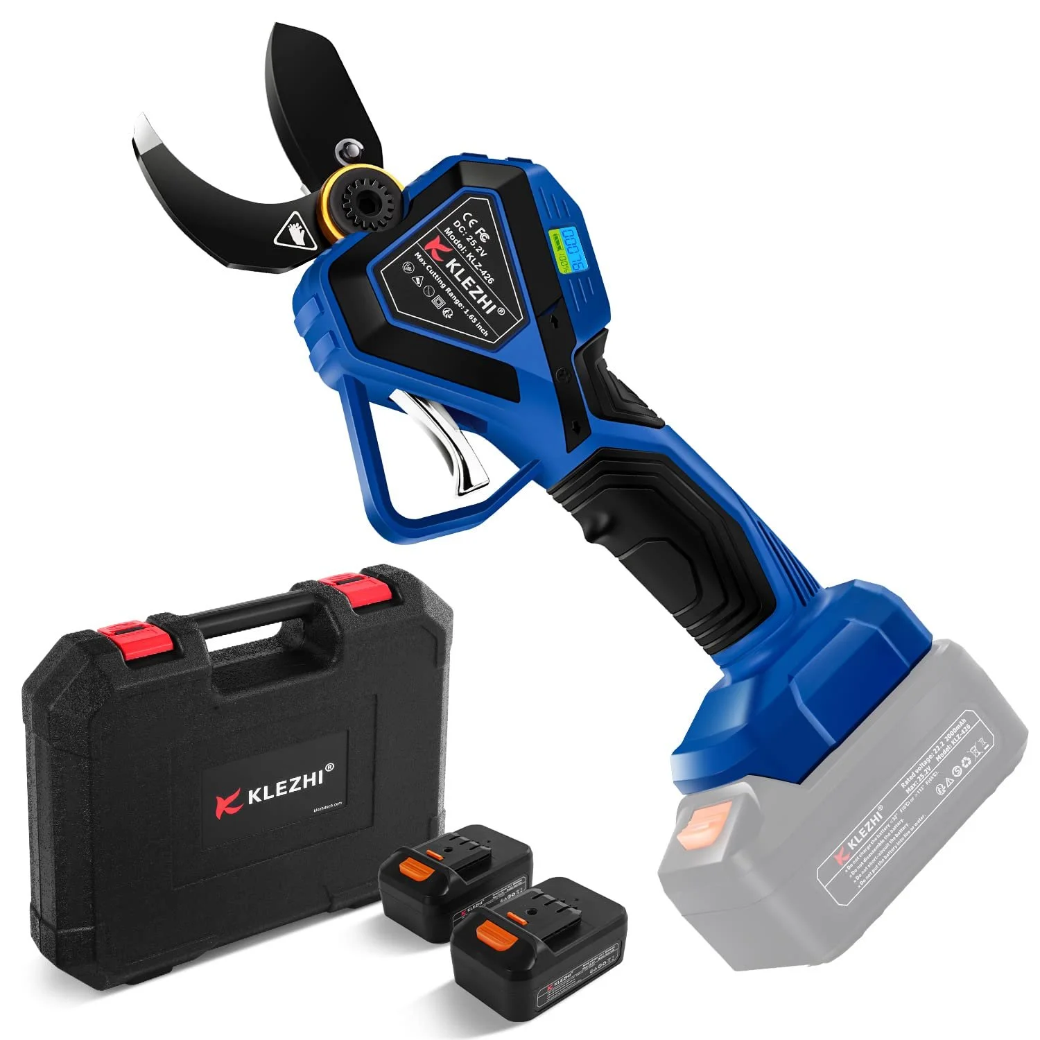 Секатор K KLEZHI 42 мм, акумуляторний, електричний, зі світлодіодом, DLC-покриттям, 2 x 2Ah літієві акумулятори, 25.2 V, фото №1