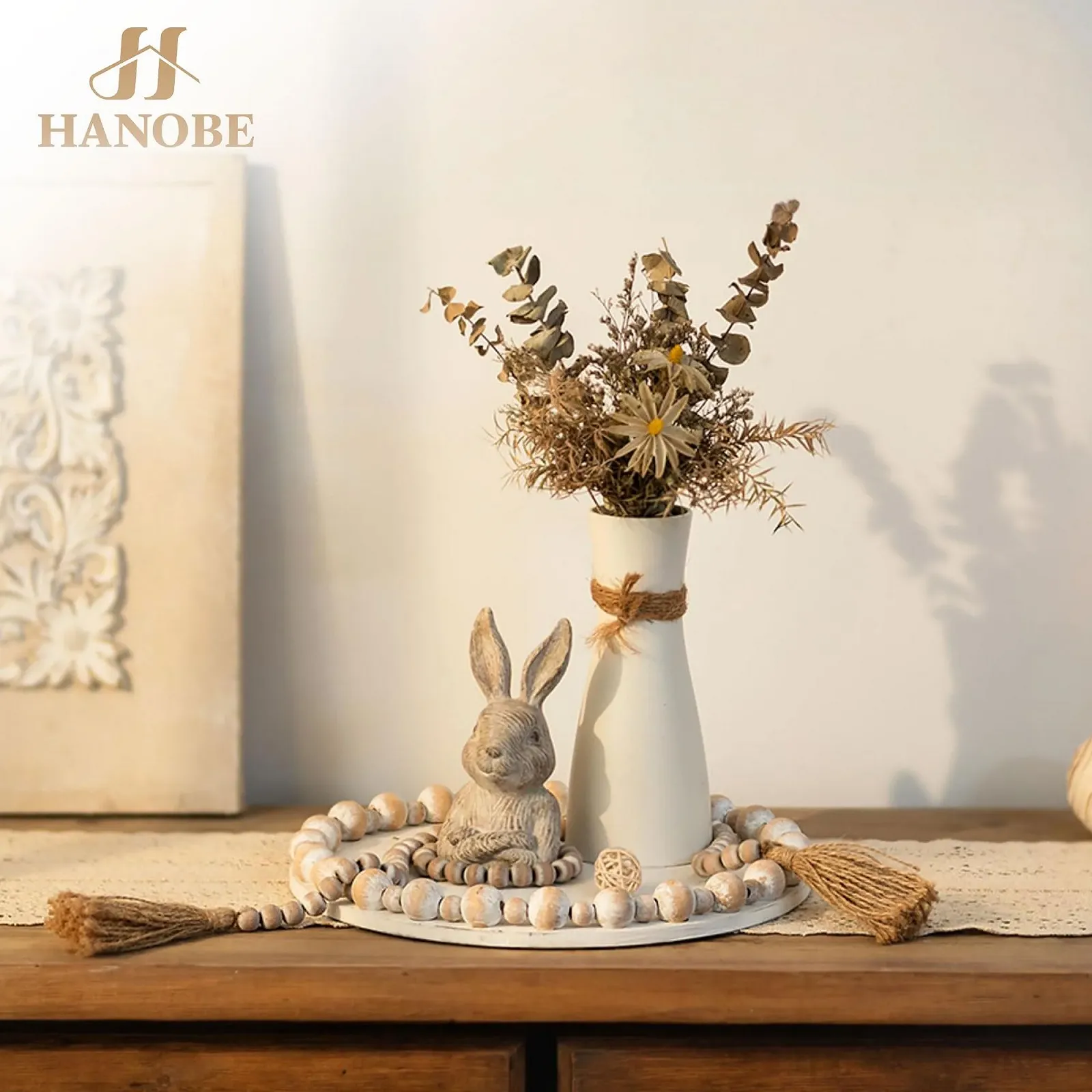 Круглый декоративный поднос Hanobe Деревянный, с искусственным жемчужным краем, фото №3