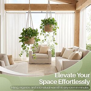 Підвісний кошик для рослин Flexzion Набір з 2 шт. Бавовняна мотузка Макраме 20 дюймів Білий synthetic.ua - Фото 1