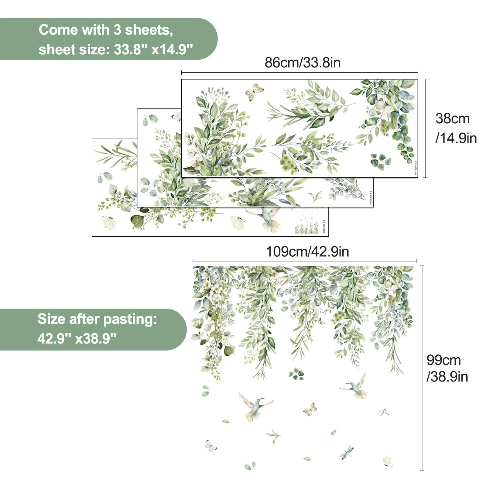 Наклейка на стіну EEEKit Botanical Евкаліпт Квіти Листя Ліани, фото №2 Наклейка на стіну EEEKit Botanical Евкаліпт Квіти Листя Ліани, фото №2