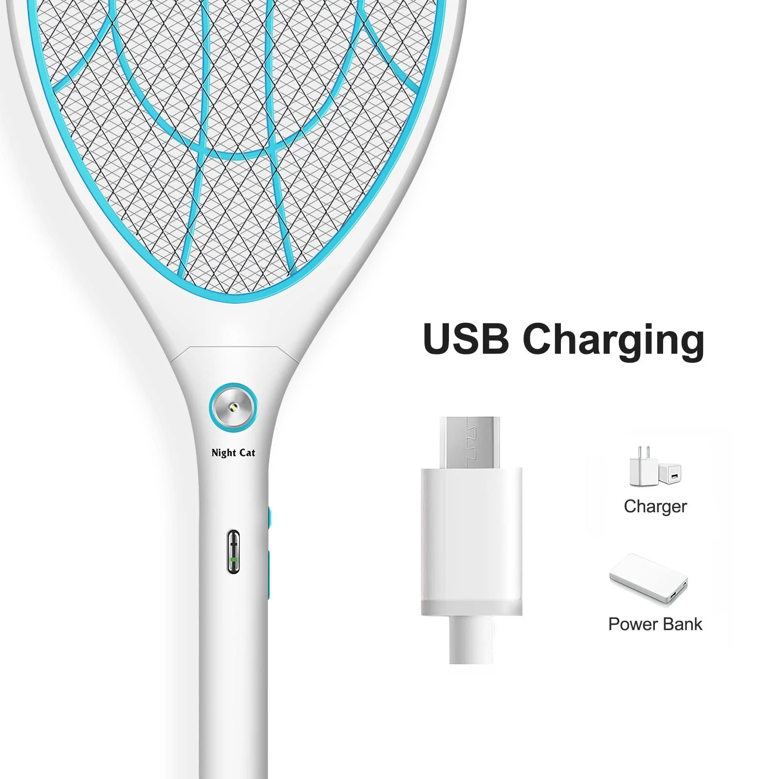 Мухобійка електрична Night Cat 3000 V USB 1200 mAh Чорна, фото №3