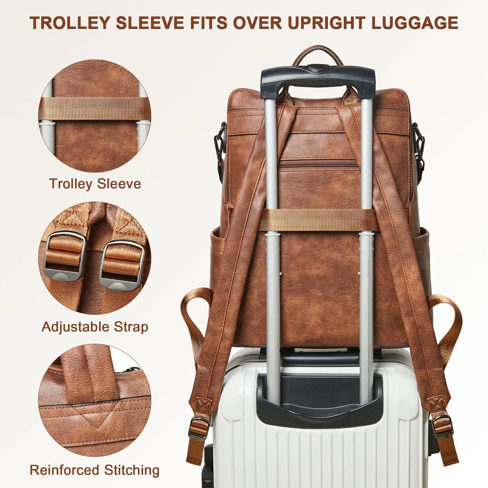 Рюкзак для ноутбука Shrrie 15.6 Inch Leather Carry On Water Resistant Two Tone Brown, фото №4 Рюкзак для ноутбука Shrrie 15.6 Inch Leather Carry On Water Resistant Two Tone Brown, фото №4