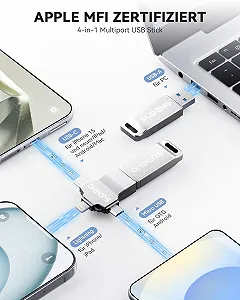 USB-флеш-накопичувач SUDEHO 256GB MFi Certified 4 in 1 USB 3.0 Сріблястий synthetic.ua - Фото 1