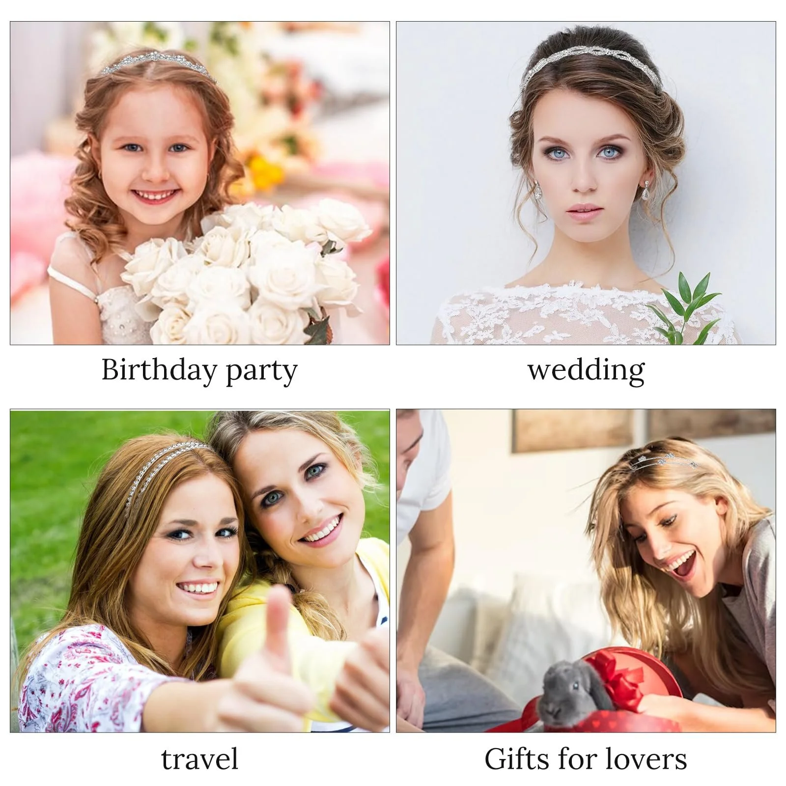 Набір обручів для волосся зі стразами сріблястого кольору (4 шт.), фото №7