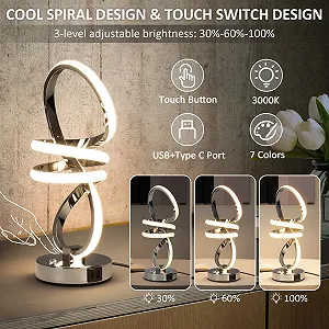 Настольная лампа RGB LED Touch Control Dimmable 6 Colour Changing 3 Levels USB, серебристая synthetic.ua - Фото 1