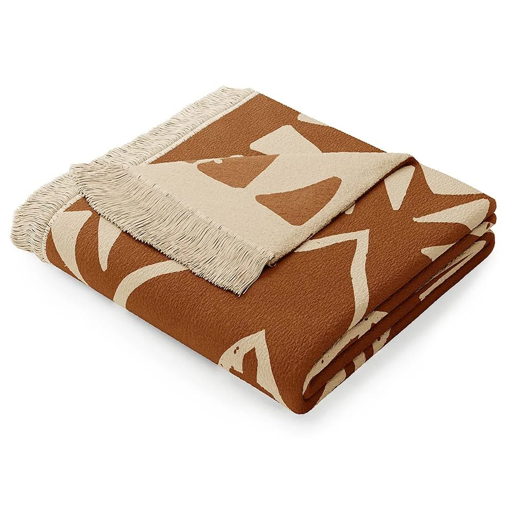 Плед AmeliaHome Zaria Navajo Мягкий Плед 150 x 200 см Бахрома Хлопок Богемный Этнический Узор Коричневый Бежевый, фото №1