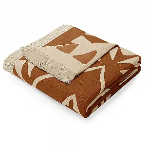 Плед AmeliaHome Zaria Navajo Мягкий Плед 150 x 200 см Бахрома Хлопок Богемный Этнический Узор Коричневый Бежевый - Фото 1