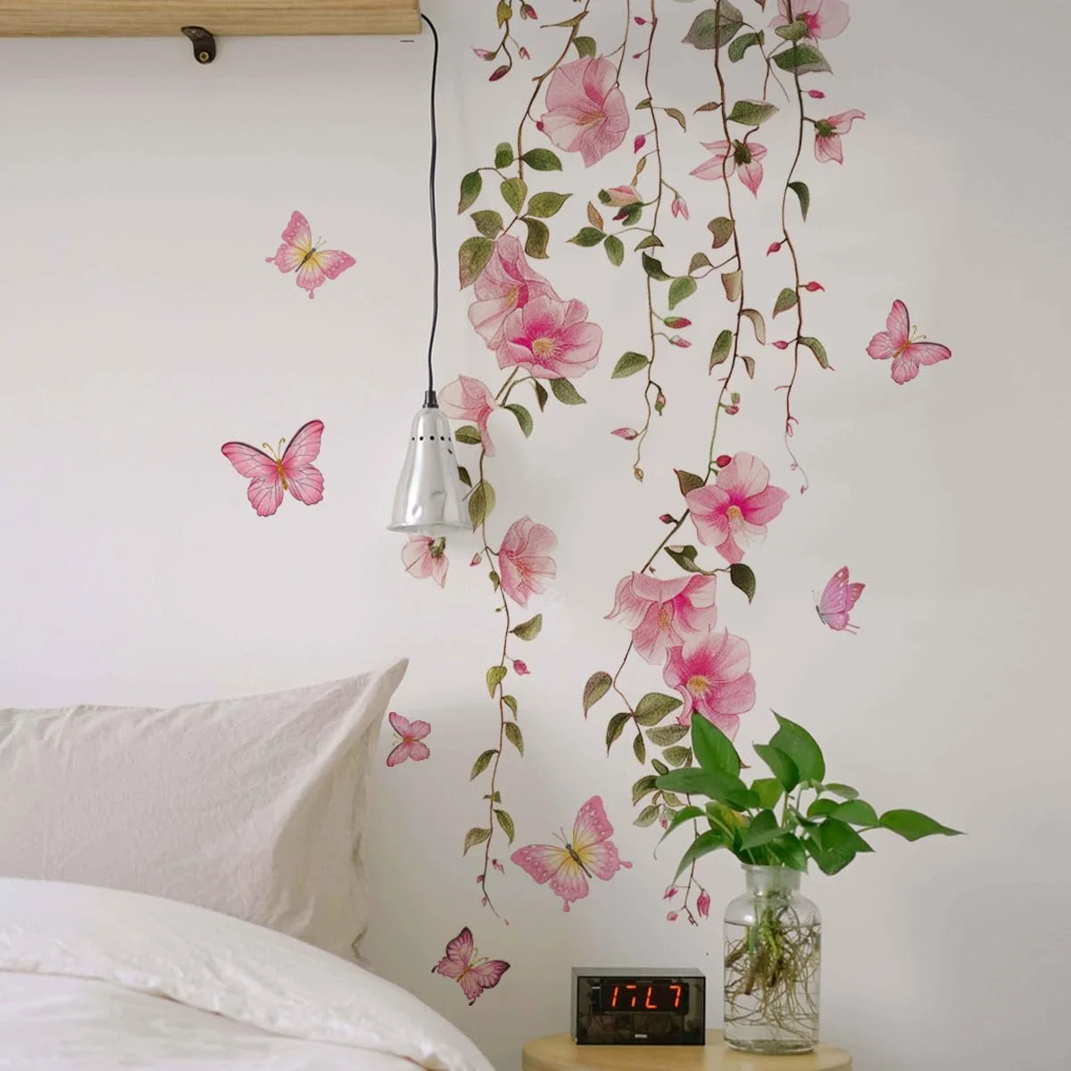 Наклейка на стіну Pink Flower Tendril Butterfly Водонепроникна Рожева, фото №2