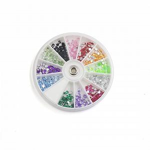 Стразы для ногтей 12 цветов 0,1" искусственные, блестки для маникюра, украшения в коробке