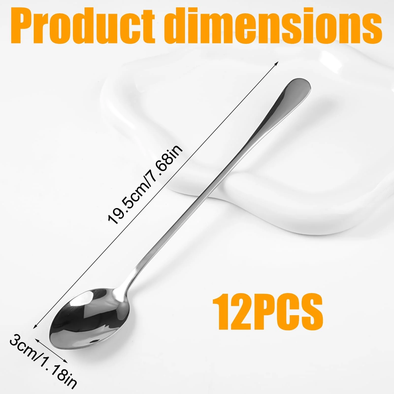 Ложка Довга з нержавіючої сталі 19.5 см, набір 12 штук, фото №2