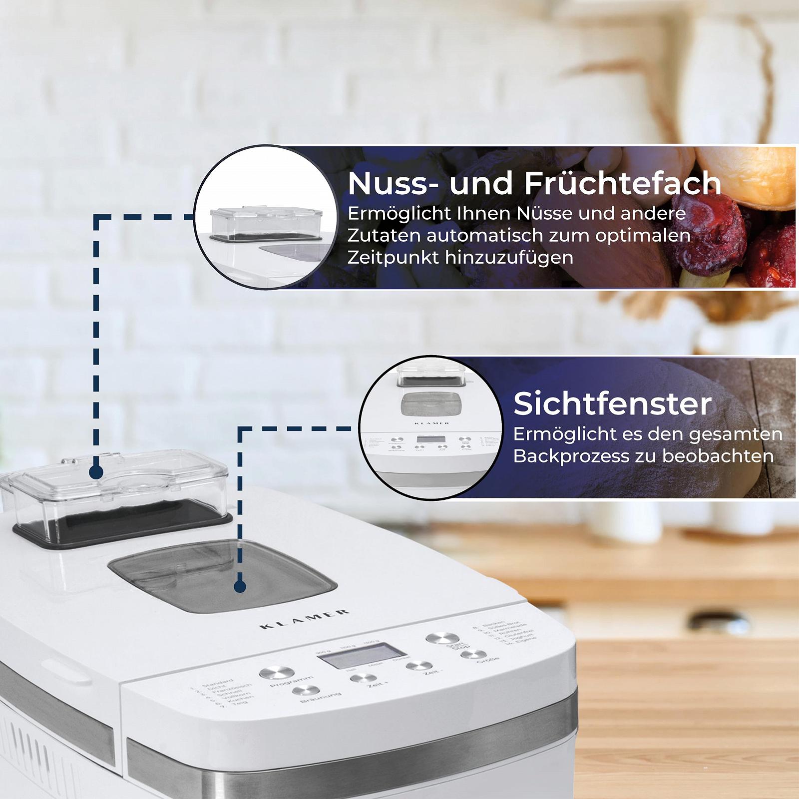 Хлебопечка KLAMER 14 программ Выпечка 3 уровня поджаривания Автоматическое приготовление хлеба пирог тесто для пиццы йогурт джем антипригарное покрытие белый, фото №6 Хлебопечка KLAMER 14 программ Выпечка 3 уровня поджаривания Автоматическое приготовление хлеба пирог тесто для пиццы йогурт джем антипригарное покрытие белый, фото №6