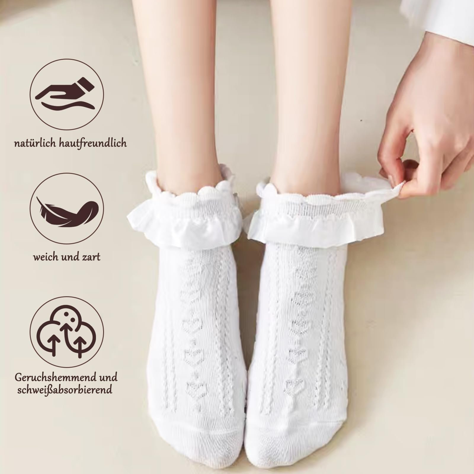 Носки с рюшами (6 пар) Черный Белый Абрикосовый, фото №5