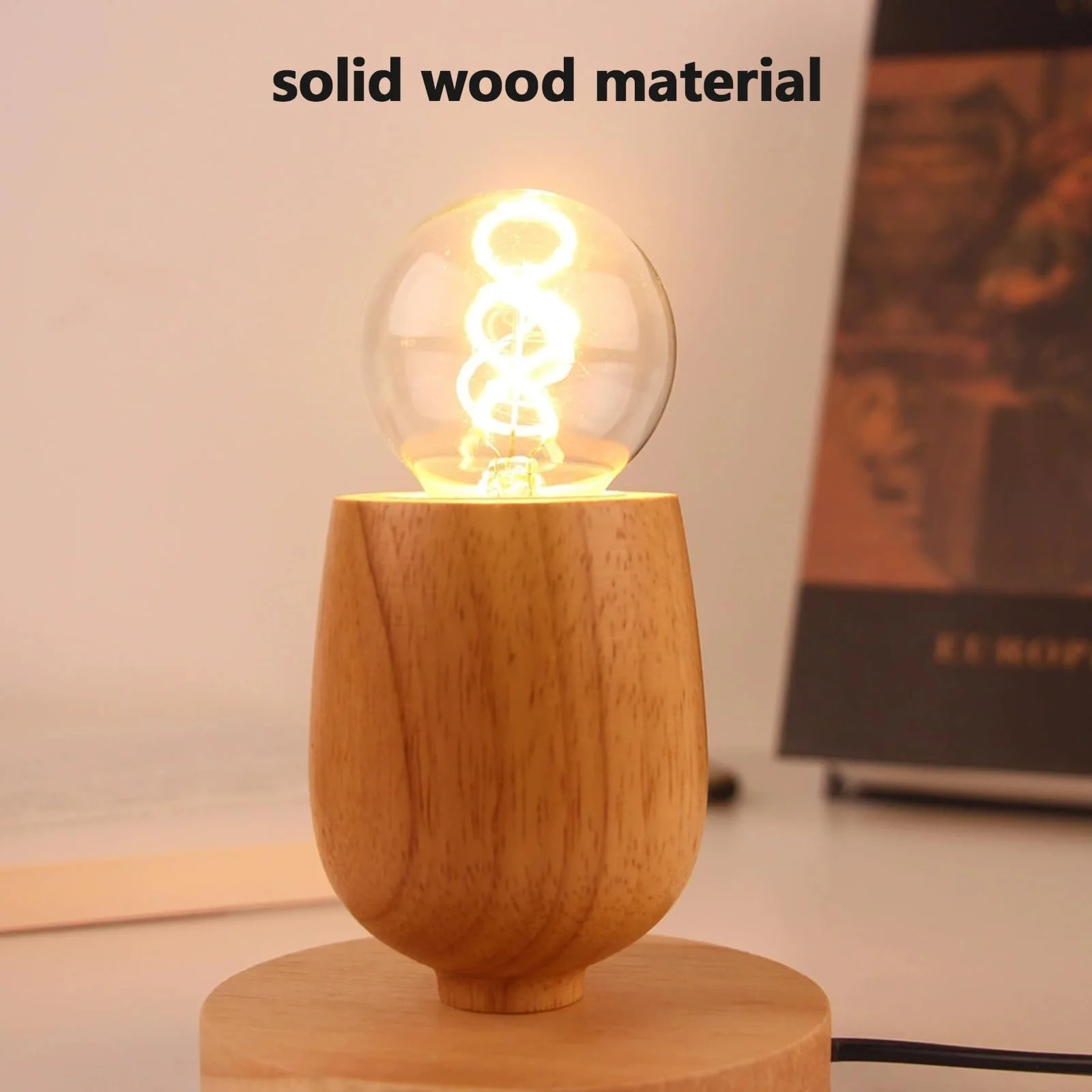 Настільна лампа дерев'яна E27 з кабельним вимикачем ретро (без лампочки), фото №5