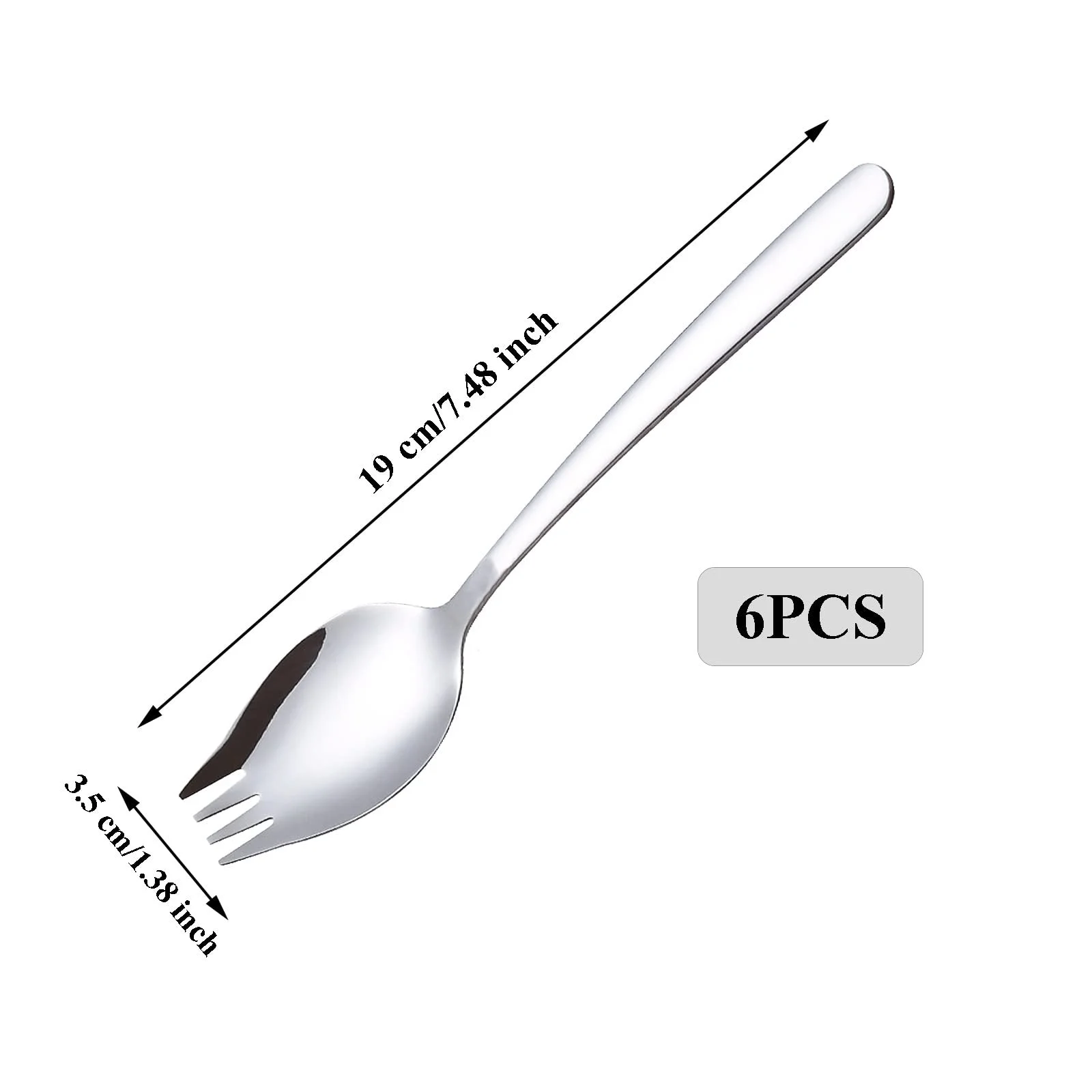 Вилка-ложка из нержавеющей стали 304, серебристая, набор 6 штук для ежедневного использования дома, для фруктов, закусок, десертов и салатов, фото №2