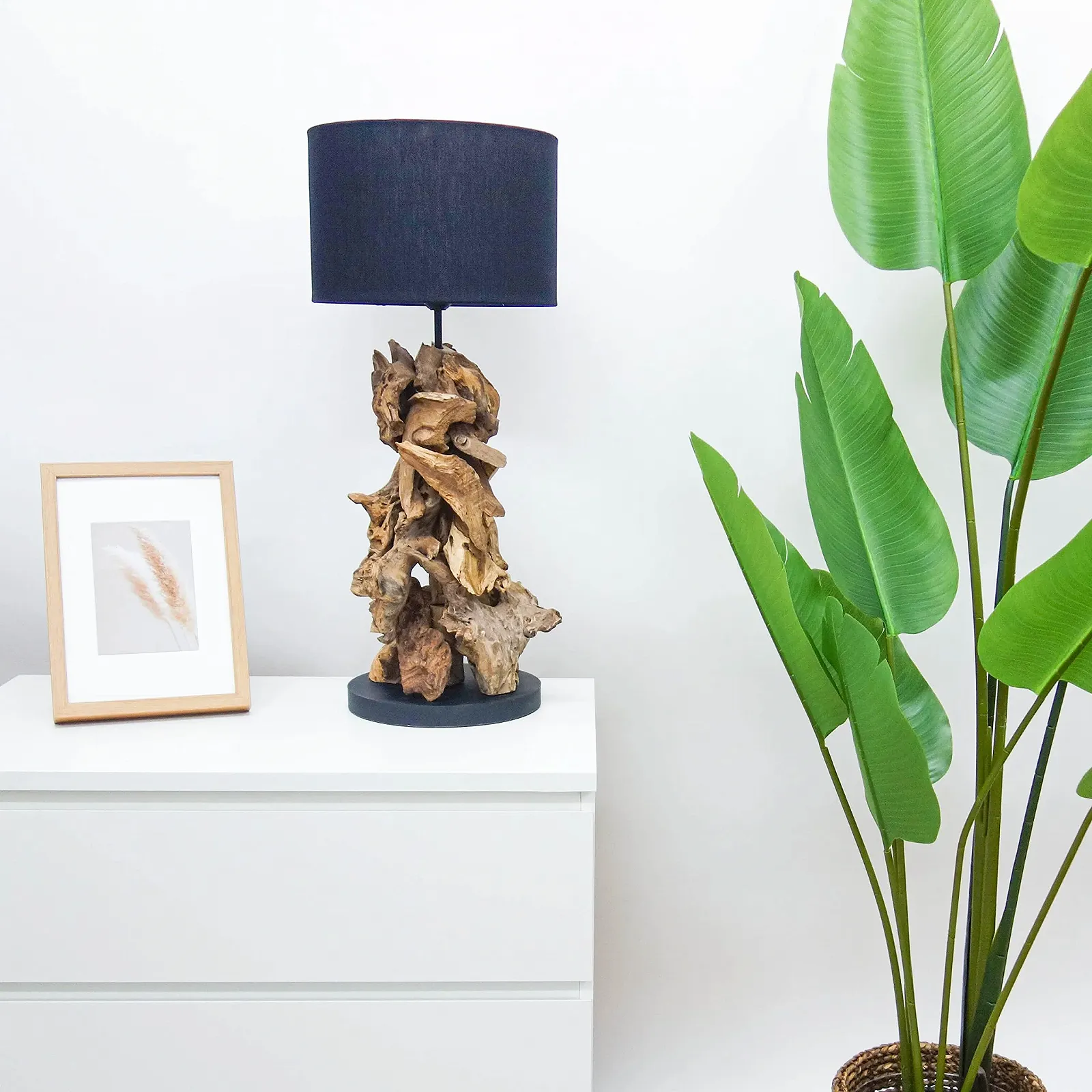 Настільна лампа AquaOne Denver Natural 70 см з натурального дерева з чорним абажуром Ручна робота, фото №2