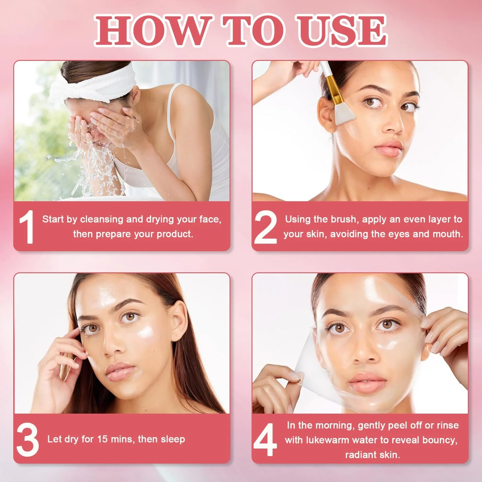 Нічна маска Collagen, маска-плівка Collagen для сяючої шкіри, глибоке зволоження, фото №6