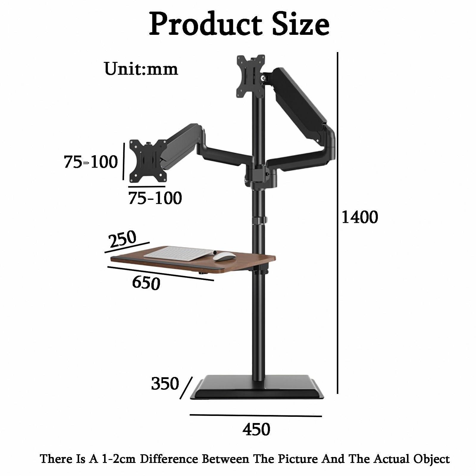 Підлогова стійка для ноутбука Сталева стійка з полицею Регульований стоячий стіл з двома екранами для офісу дому або вулиці, фото №2