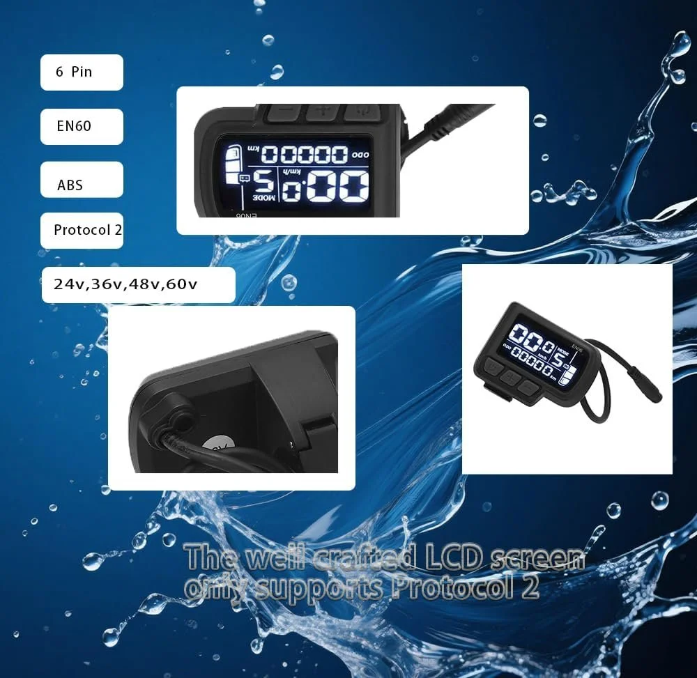 Дисплей для электровелосипеда En06 LCD 6 Pin 24В 36В 48В 60В с акселератором, фото №3