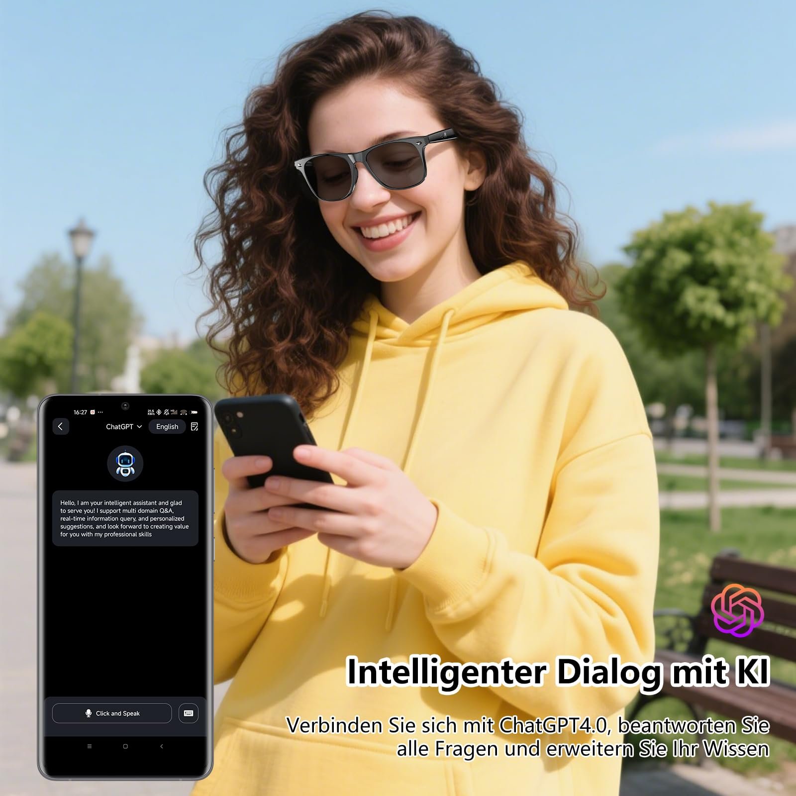 Умные очки с AI переводом Bluetooth солнцезащитные очки с голосовым управлением HiFi аудио UV400 163 языка, фото №7