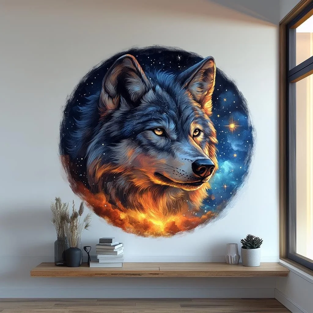 Наклейка на стіну Mystical Wolf Cosmic 3D Wolf, фото №5
