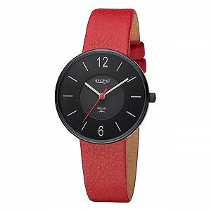 Женские часы на солнечной батарее REGENT Красный/Черный 12111346, Черно-черный, Ремешок. - Фото 1
