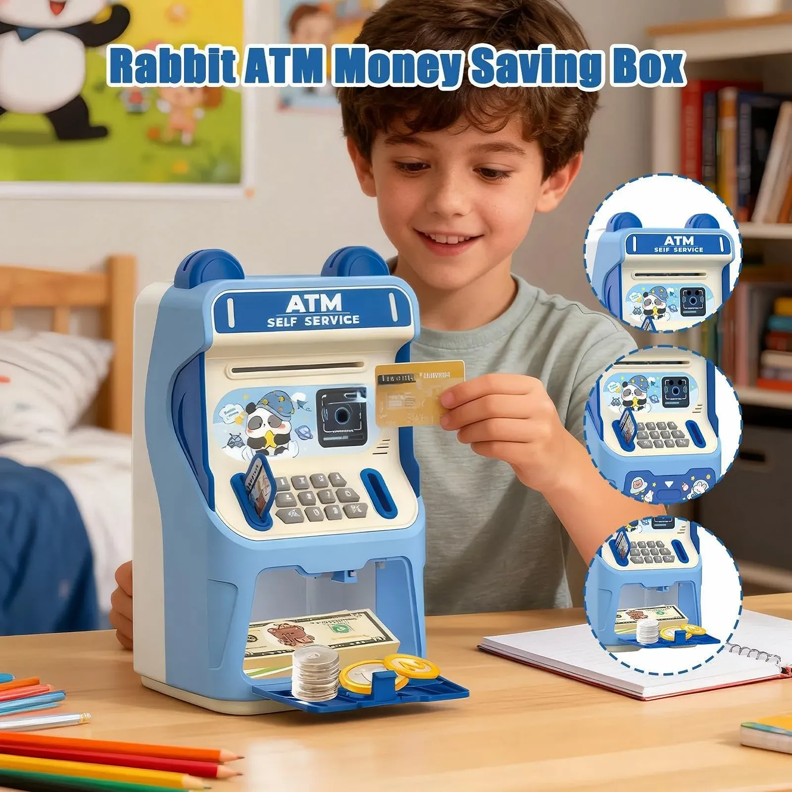 Скарбничка-банкомат дитяча музична з розпізнаванням обличчя Кролик, фото №2