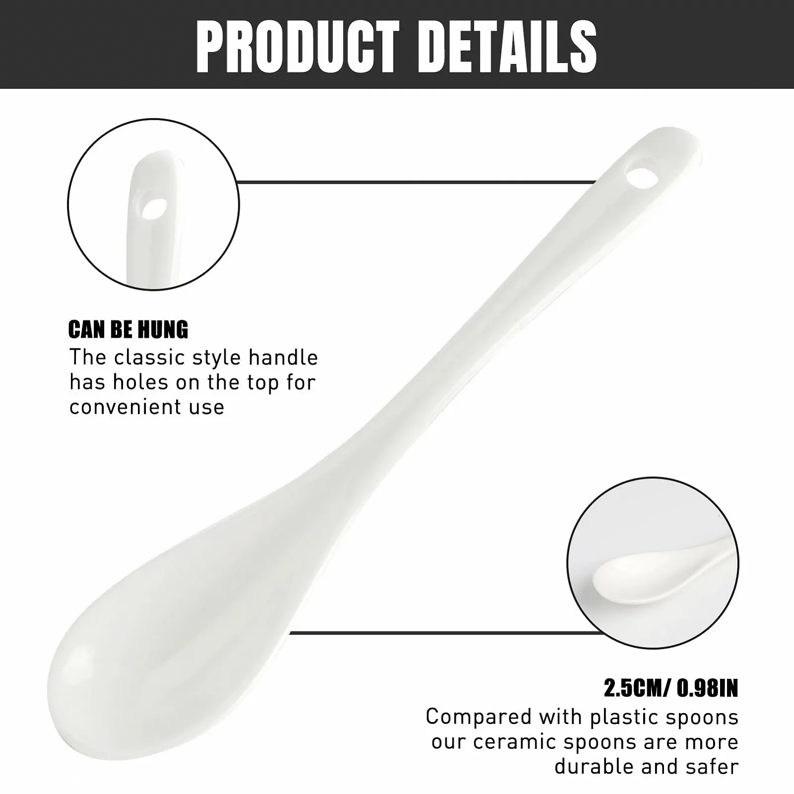 Ложка из фарфора Белая 12 cm (Набор 10 штук), фото №4