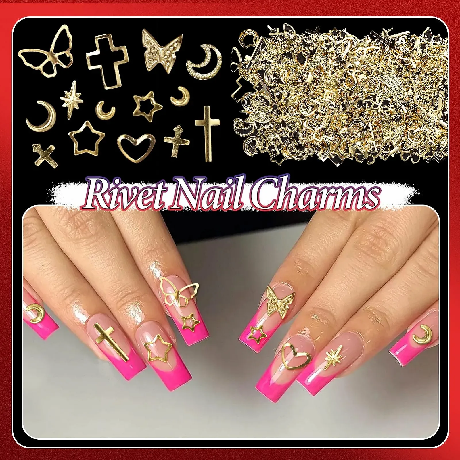 3D украшения для ногтей Сердце Бабочка Стразы Роза серебристый/золотой, 320 шт, фото №4