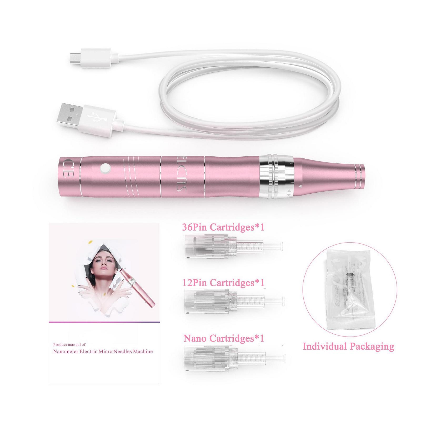 Пристрій для догляду за шкірою PELCAS Auto Derma Micro Needle Roller Electric Pen з 3 рівнями швидкості, з 2 голками, багаторазовий, фото №7