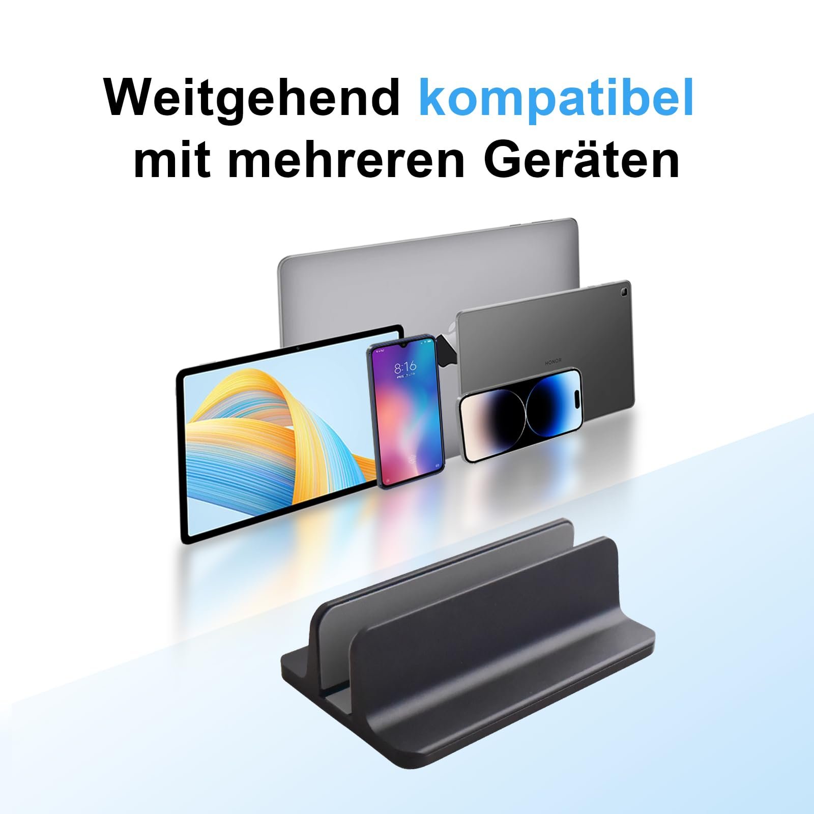 Вертикальная подставка для ноутбука алюминиевая регулируемая для MacBook Pro/Air, iPad, Samsung, Huawei, Surface, Dell, HP, Lenovo и других (черная), фото №5 Вертикальная подставка для ноутбука алюминиевая регулируемая для MacBook Pro/Air, iPad, Samsung, Huawei, Surface, Dell, HP, Lenovo и других (черная), фото №5