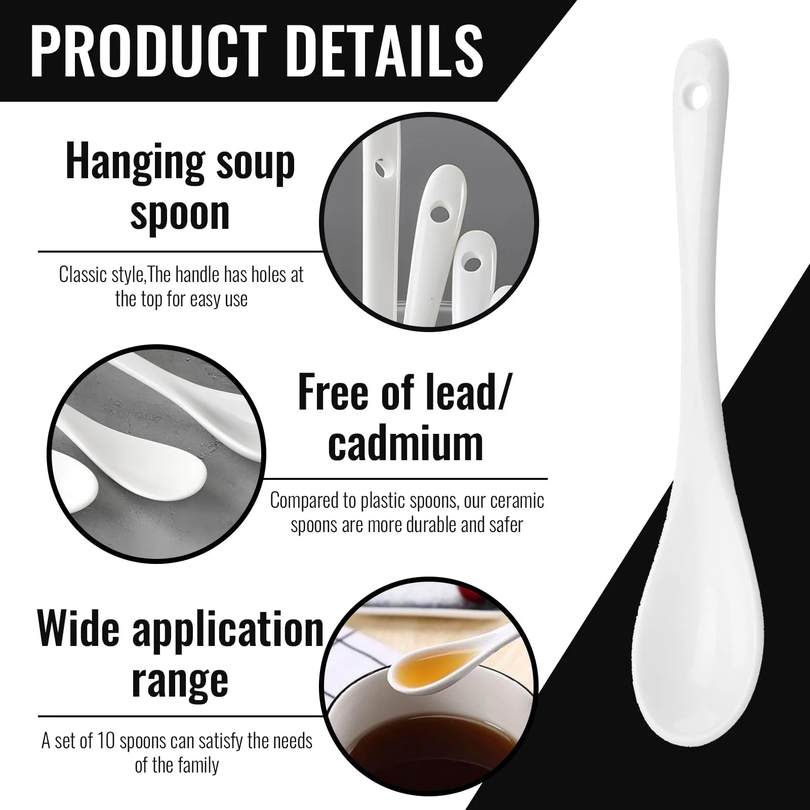 Набор ложек 10 шт, фарфоровые ложки для яиц, белые ложки для яиц, чайные ложки, сервировочные ложки, кофейные ложки, десертные ложки, ложки для мокко, ложки для соуса, 12 см, фото №3