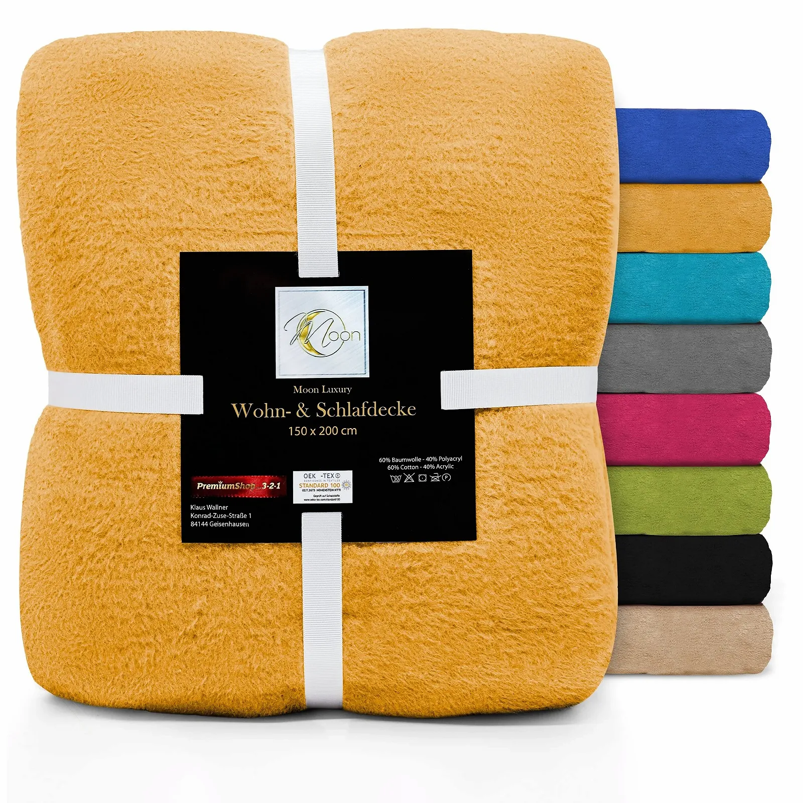 Покривало MOON Luxury Однотонна Суміш бавовни (60%/40%) Приблизно 150 x 200 см з оверлочним краєм Гірчичний, фото №1