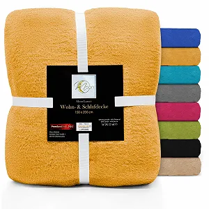 Одеяло MOON Luxury Однотонное Смесь хлопка (60%/40%) Приблизительно 150 x 200 см с оверлочным краем Горчичный - Фото 1