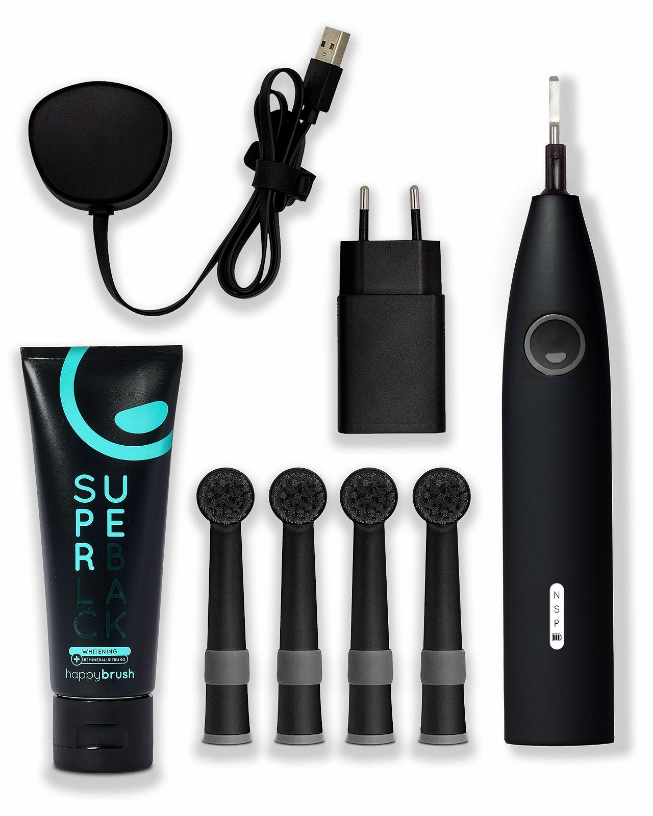 Електрична зубна щітка happybrush Eco R2 3 змінні насадки та зубна паста Black, фото №8