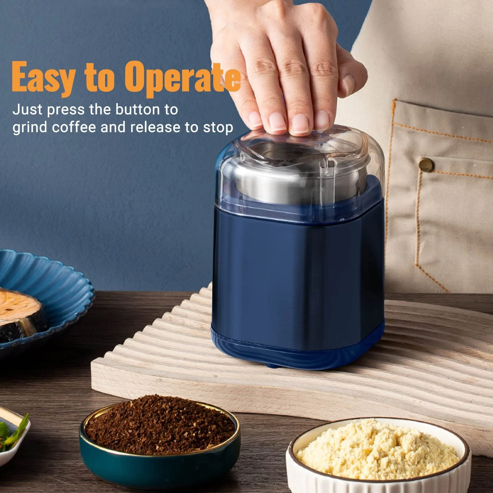 Электрическая Кофемолка Joyeee Быстрый Помол Кофейных Зерен, Сухих Специй, Орехов, Перца, Зерна, Безопасные Лезвия 304 Нержавеющая Сталь, 200 Вт, Синяя, фото №5 Электрическая Кофемолка Joyeee Быстрый Помол Кофейных Зерен, Сухих Специй, Орехов, Перца, Зерна, Безопасные Лезвия 304 Нержавеющая Сталь, 200 Вт, Синяя, фото №5