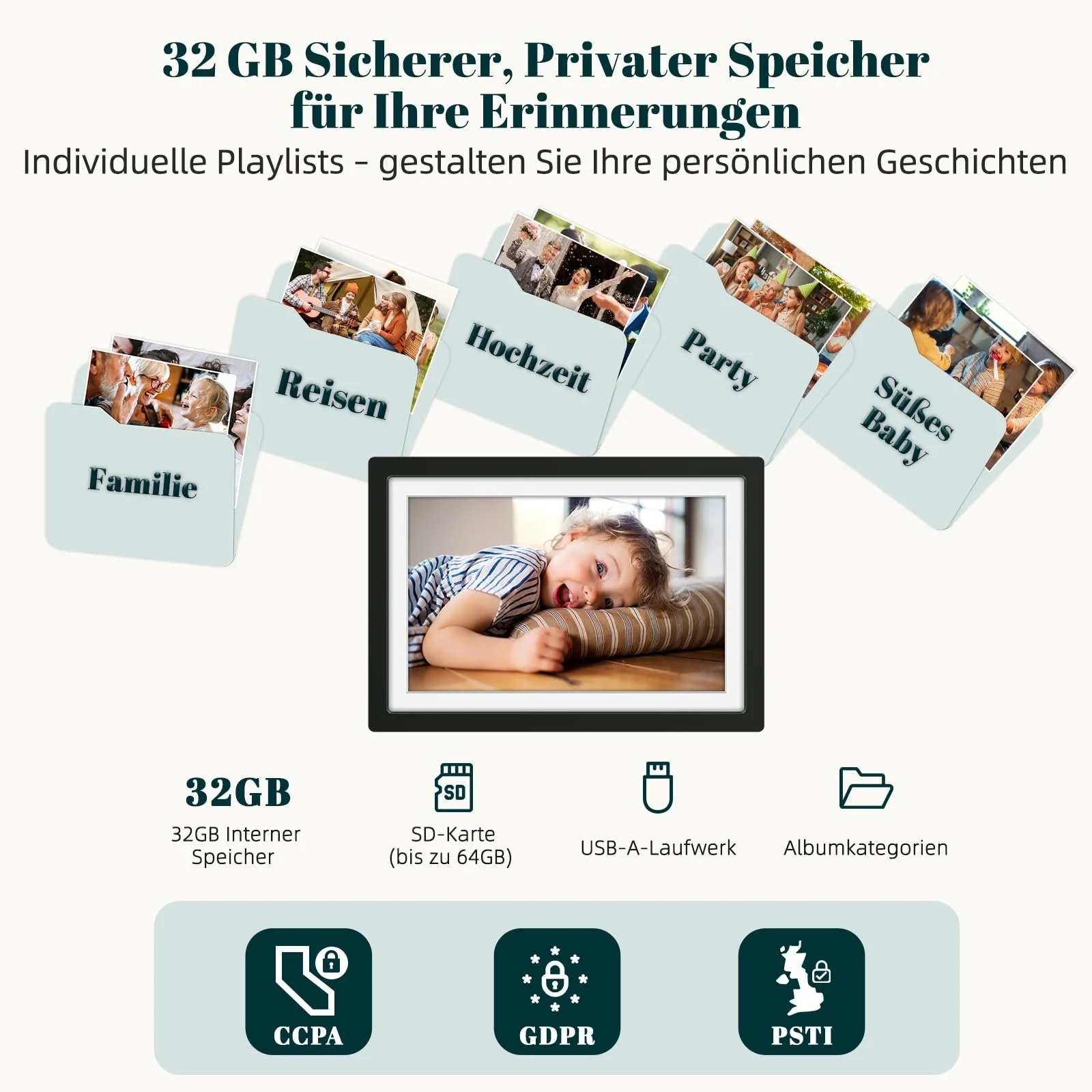 Цифровая фоторамка Eptusmey 10,1 дюйма 1280 x 800 HD IPS 32 ГБ WiFi Матовый черный, фото №3 Цифровая фоторамка Eptusmey 10,1 дюйма 1280 x 800 HD IPS 32 ГБ WiFi Матовый черный, фото №3