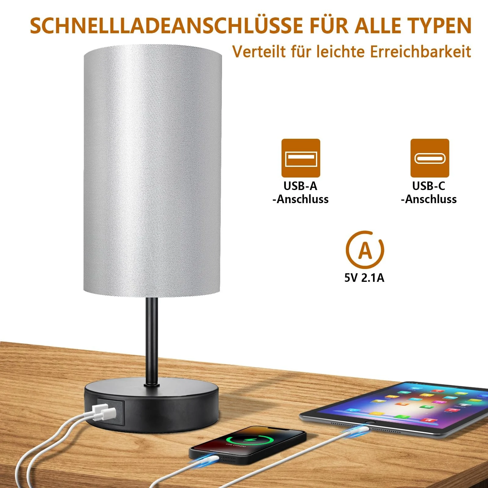 Настільна лампа Allesgute Touch Dimmable USB A+C LED 6 Вт Чорна, фото №3