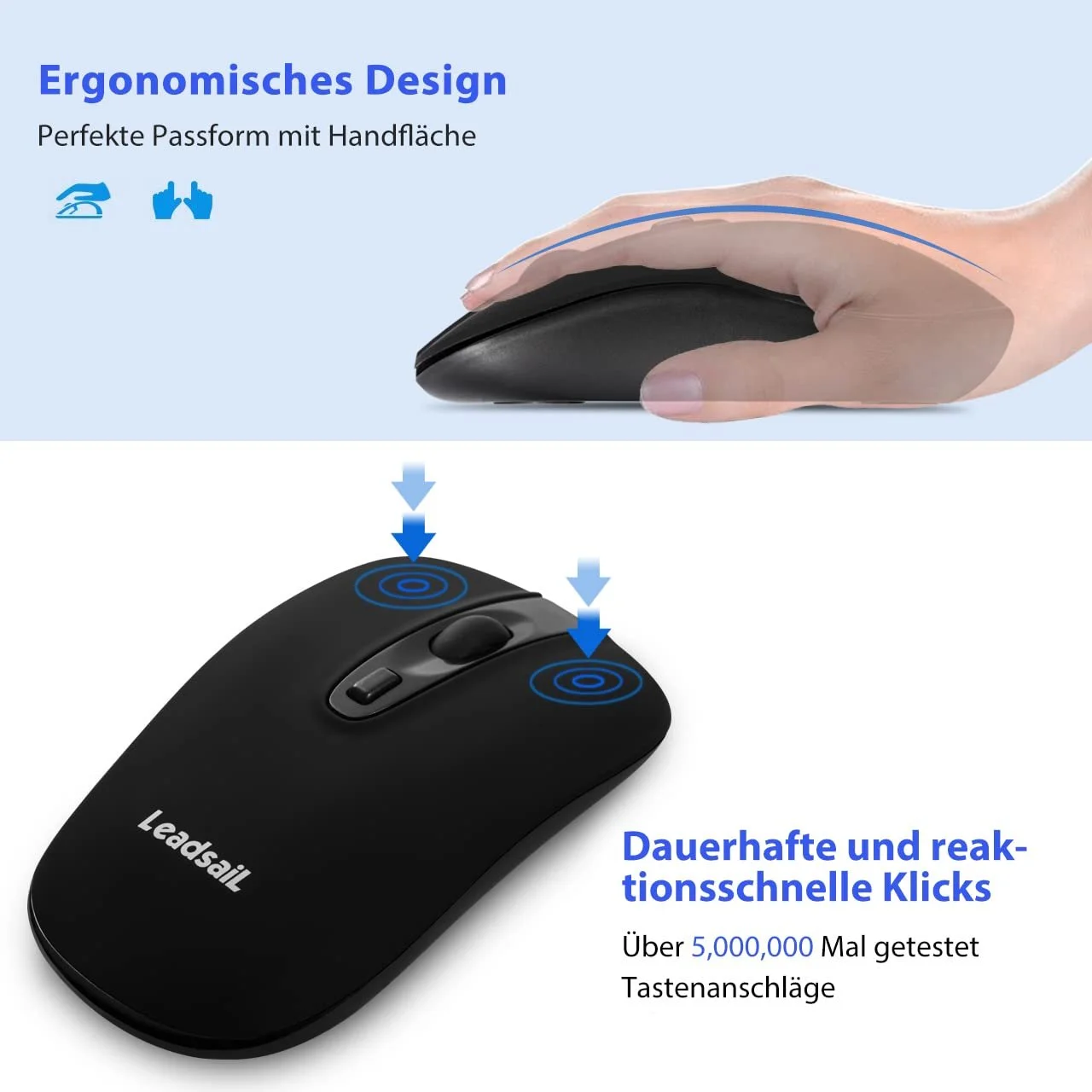 Мышь Беспроводная Перезаряжаемая 2.4 GHz Эргономичная Тихий Клик LeadsaiL 2400 DPI, фото №5