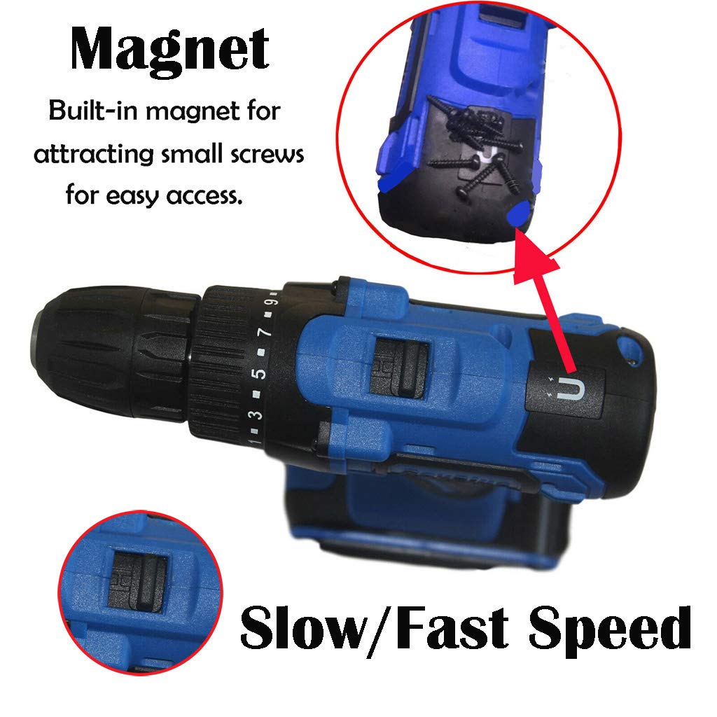 Беспроводная дрель с 2 x 1.5Ah аккумуляторами и 29 аксессуарами 45 Нм LED свет 2 скорости, фото №6