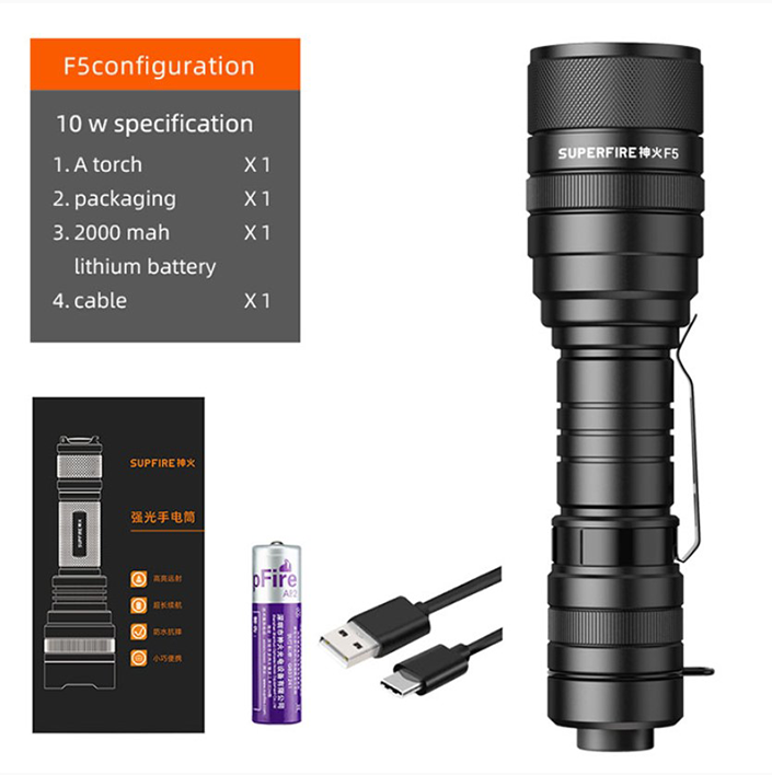 Фонарик ручний акумулятор з зумом F5 SuperFire 1100 Lumen IP43, фото №8