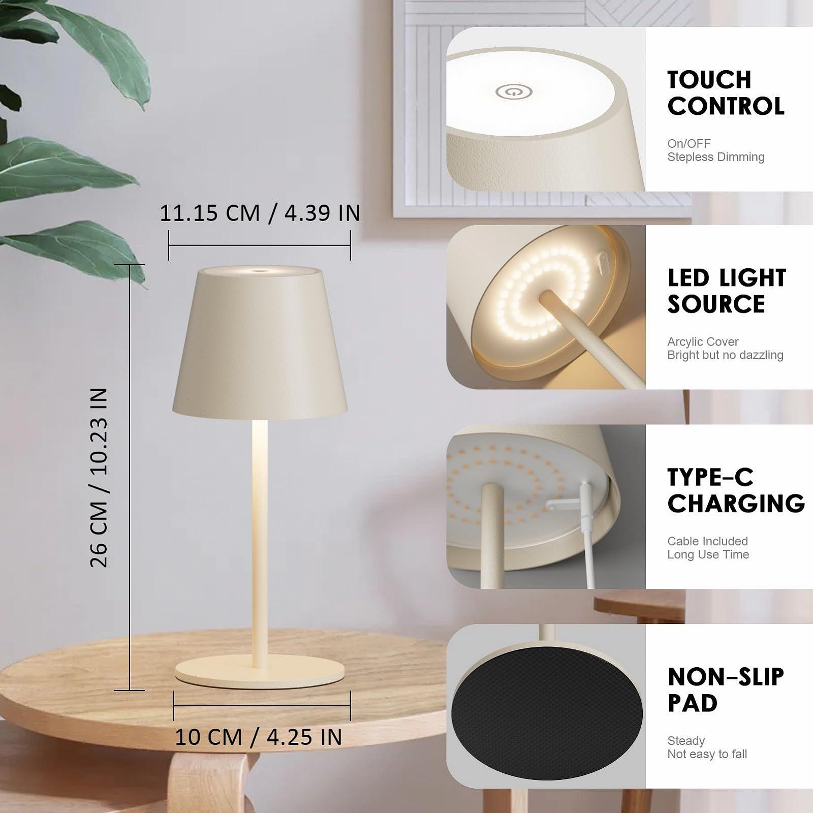 Настільна лампа lundwa LED Battery Beige 26 см, 5000 мАг (5 В 2 А) акумуляторна, 3 Вт 3000 K бездротова, IP54 вулична, 2 шт., фото №3